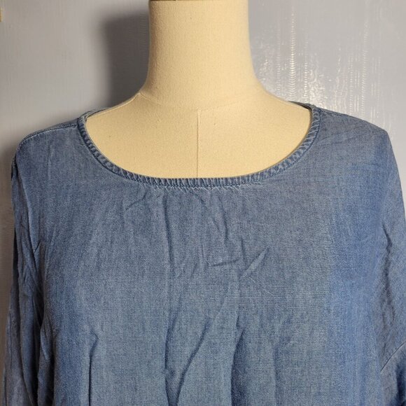 Time and Tru Extra Large Lyocell Denim Blue Longsleeve Keyhole Blouse - Picture 5 of 11